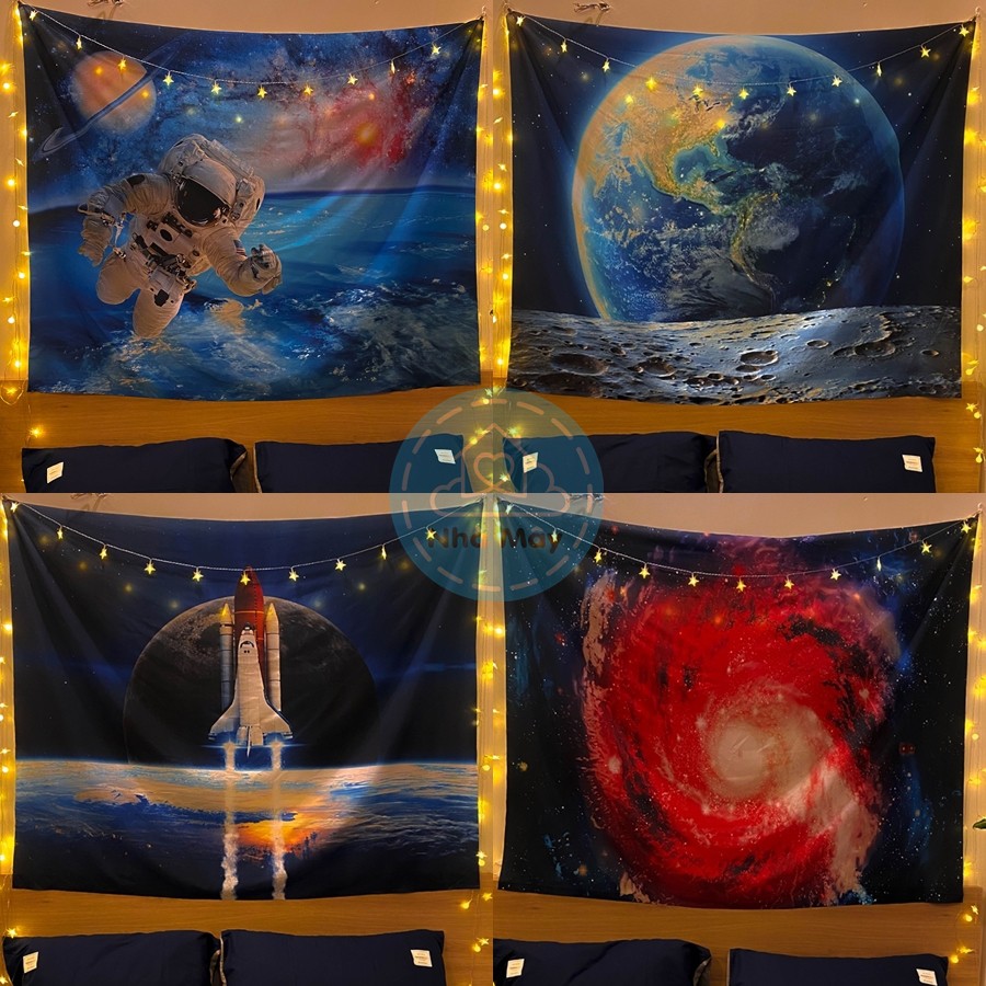 Kèm Dây Đèn &amp; Móc TreoBức tranh vũ trụ baoTranh vải treo tường NHÀ MÂYPhi hành gia, Phi thuyền, Dải ngân hà