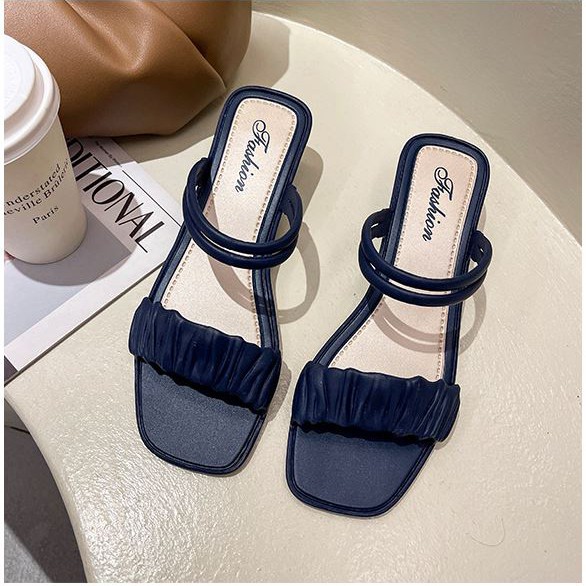 Giày sandal cao gót quai ngang xếp ly xinh xắn dành cho nữ DN34