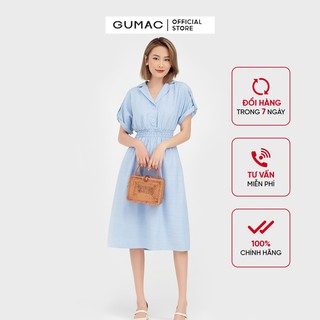 Đầm nữ thiết kế eo chun cổ lật GUMAC màu xanh DB572