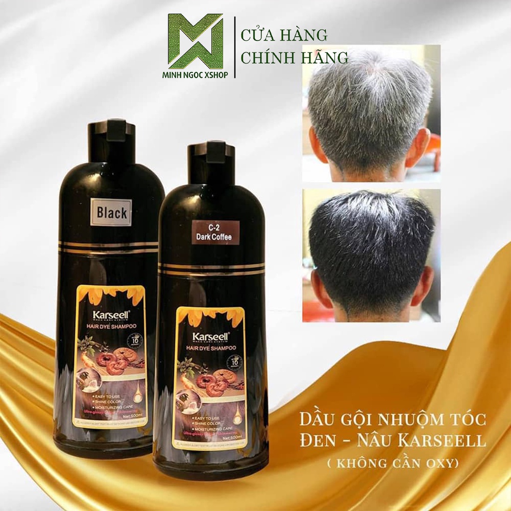 Dầu gội phủ bạc nhuộm tóc đen thảo dược KARSEELL Hair Dye Shampoo 500ml combo 2 chai
