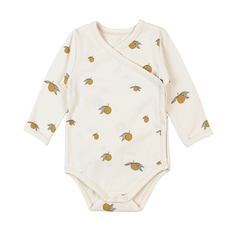 Bộ Áo Liền Quần Cotton Tay Dài In Hình Hoa Quả Màu Sắc Tươi Sáng Cho Bé