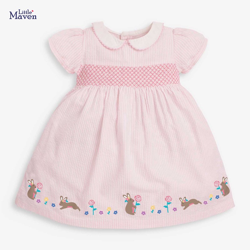 Váy thun hè cotton cổ sen hồng chun ngực thỏ Little Maven cho bé gái 2-7 tuổi Mẫu mới 2022 - BlewKids Official Store