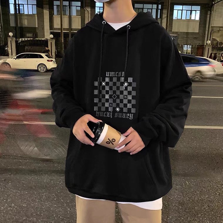 Áo hoodie tay dài dáng rộng in họa tiết kẻ sọc phong cách hip hop đường phố Hàn Quốc thời trang thu đông cho nam size M-5XL