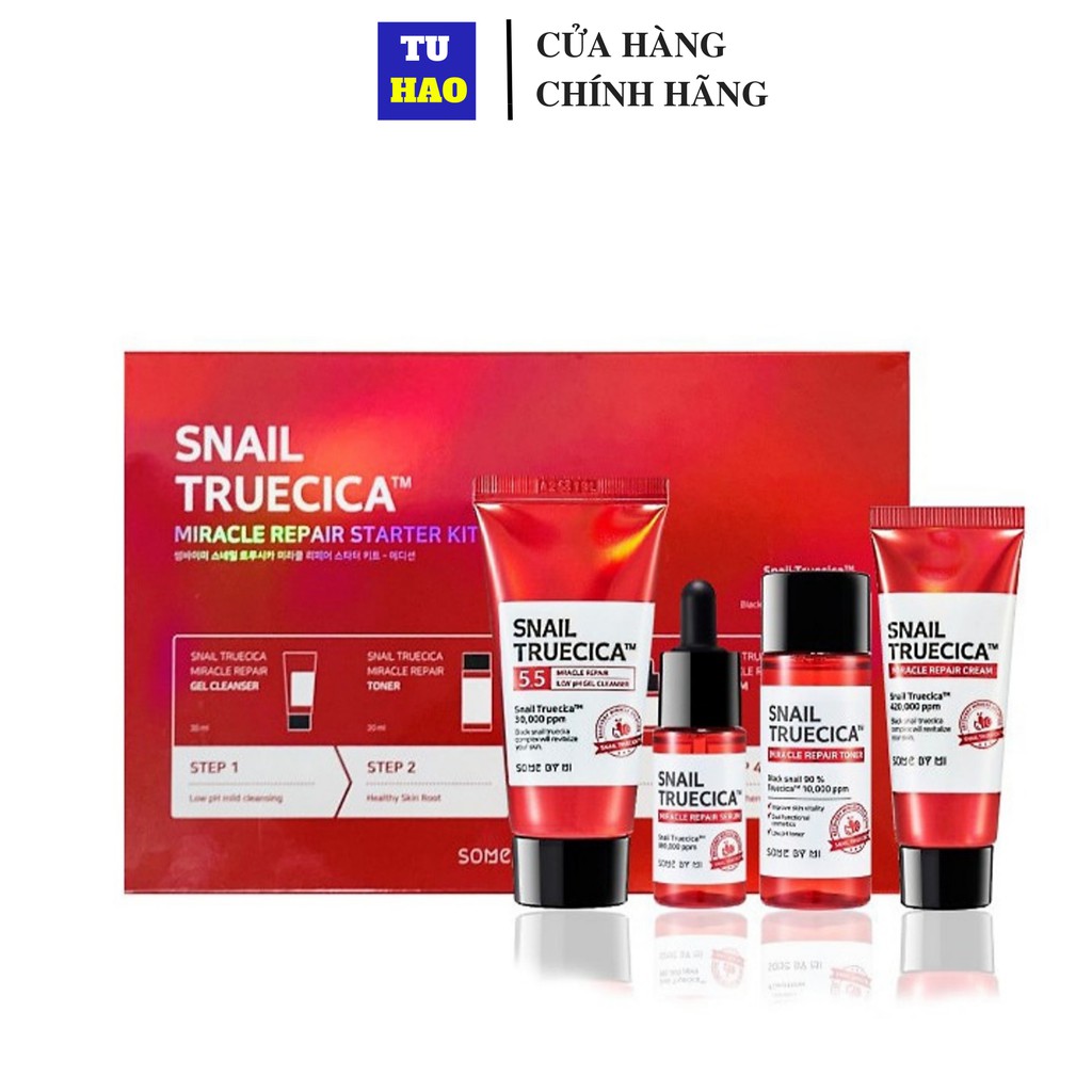 Bộ Kit 4 sản phẩm dưỡng phục hồi da, ngừa sẹo lõm Some By Mi Snail Truecica Miracle Repair Starter Kit