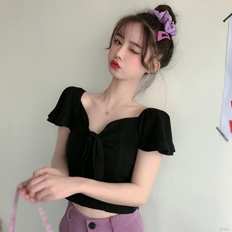 Áo Lửng Ngắn Tay Thắt Nơ Xinh Xắn Dành Cho Nữ