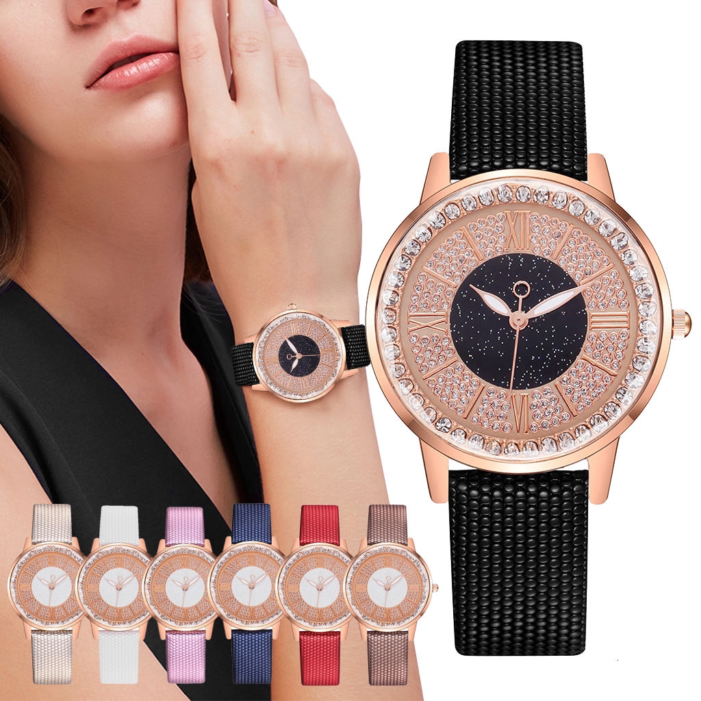 Đồng Hồ Thạch Anh Nữ Mặt Đính Hột Xoàn Dây Da Thời Trang