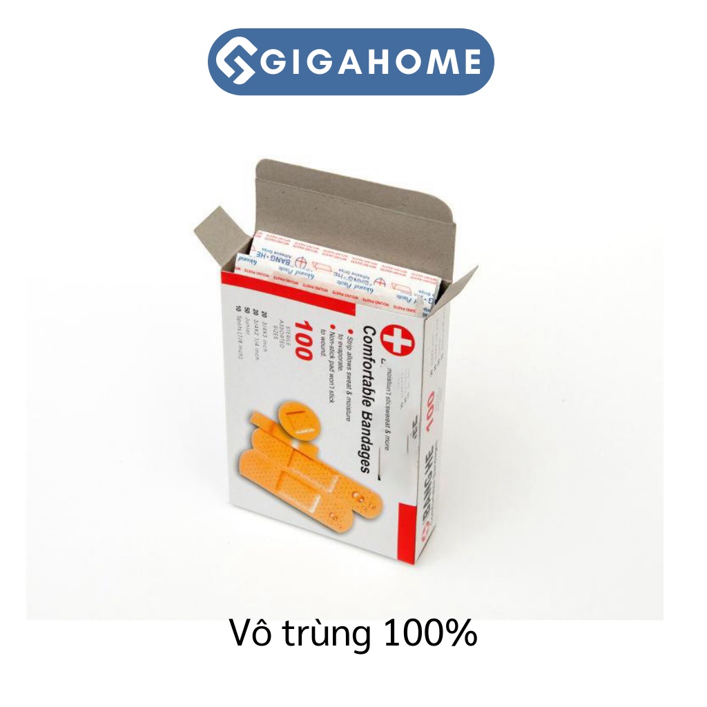 Hộp 100 Miếng Băng Cá Nhân 4 Loại GIGAHOME Chống Thấm Nước, Thoáng Khí 5228