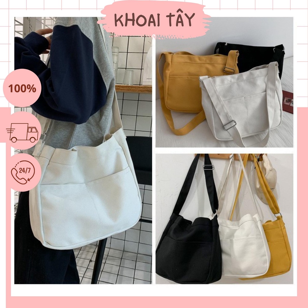 Túi đeo chéo vải canvas kích thước lớn phong cách Hàn Quốc dành cho nam và nữ