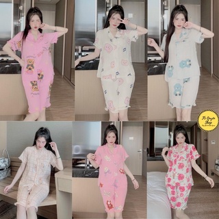 Đồ Bộ Ngủ Lụa Satin Ngố 🔥FREESHIP🔥 Đồ Bộ Ở Nhà Dễ Mặc Màu Rêu - Hồng Đậm - Xám BN16.1