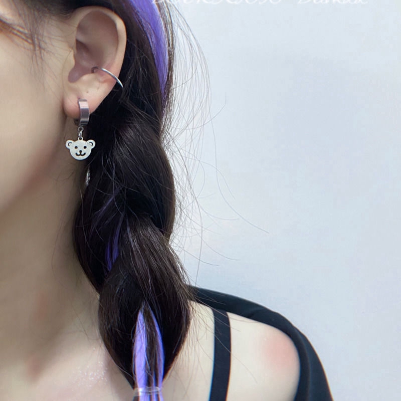 Bông Tai Bằng Thép Titan Hình Gấu Phong Cách Hip Hop Cá Tính