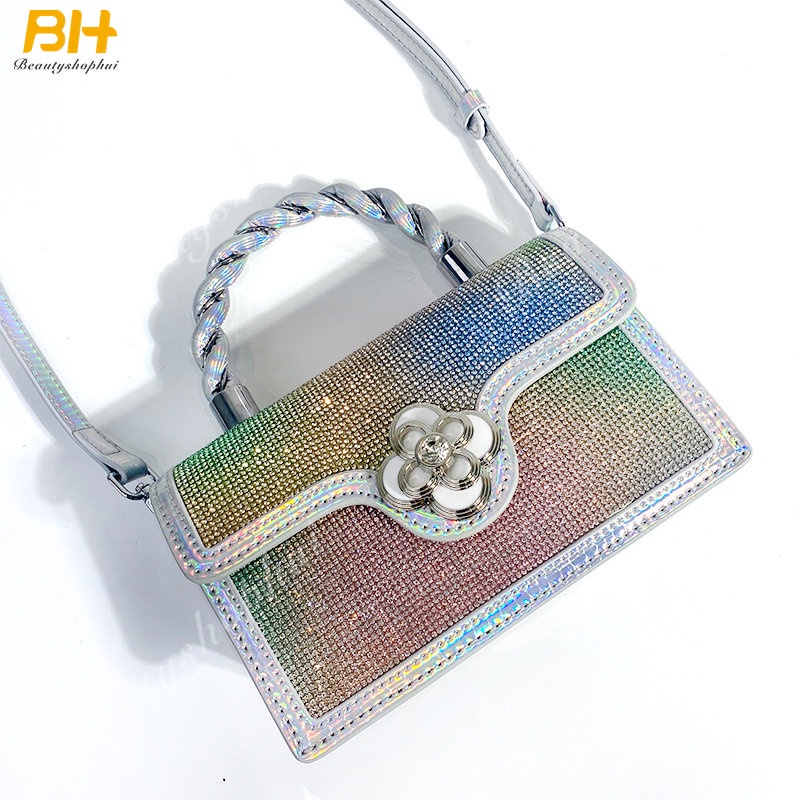 Túi Đeo Chéo Hình Vuông Nhỏ Đính Kim Cương Giả Màu Cầu Vồng Mẫu Mới 2022 Thời Trang Cho Nữ
