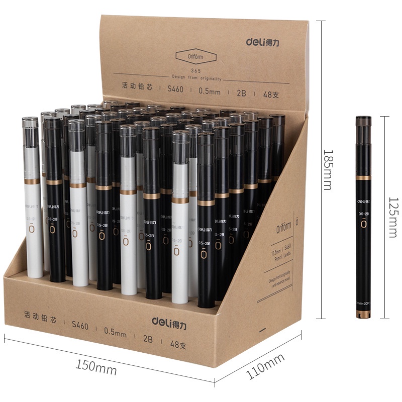 Bút chì 2B ngòi 0.5/ 0.7 mm màu trắng/ đen tùy chọn