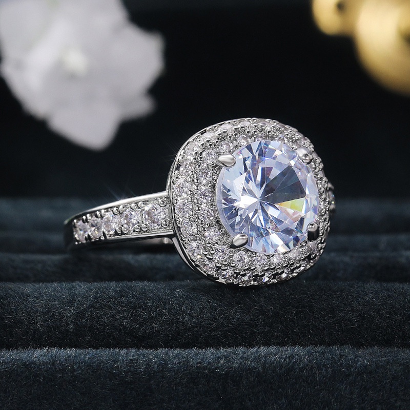 Nhẫn Cưới Hình Vuông Đính Đá Zircon Toàn Diện Dành Cho Bạn Nữ