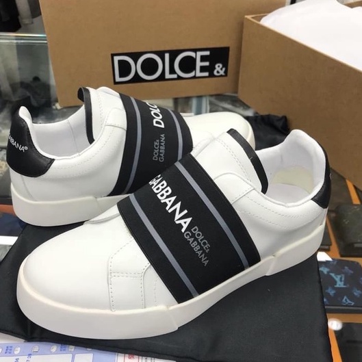Giày Slipon Dolce Gabbana Trắng logo tag vải đen fullbox