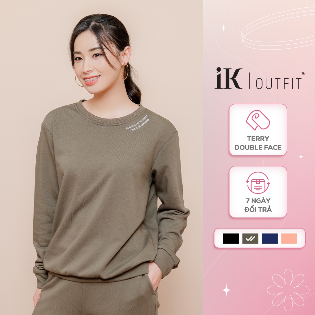 Bộ Đồ Terry Nữ Dài Tay Quần Baggy IK OUTFIT Chất Liệu Công Nghệ Mỹ Bền Màu, Thiết Kế In Chữ Viền Cổ Tinh Tế IOS11CVB0060