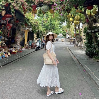 Đầm midi ren trắng form dài (kèm hình thật)