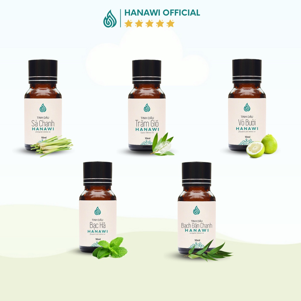 Tinh dầu nguyên chất, tinh dầu xông phòng Hanawi 10ml sả chanh, bạc hà, tràm huế, vỏ bưởi, khuynh diệp