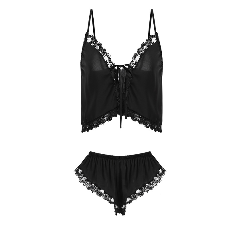 Bộ đồ ngủ LEOSOXS hai dây cổ chữ V phối ren quyến rũ cho nữ