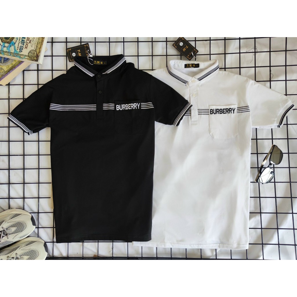 KT Store - Áo thun Nam Polo vải cotton cao cấp ngắn tay phối viền sọc, in chữ sang trọng lịch lãm | BigBuy360 - bigbuy360.vn
