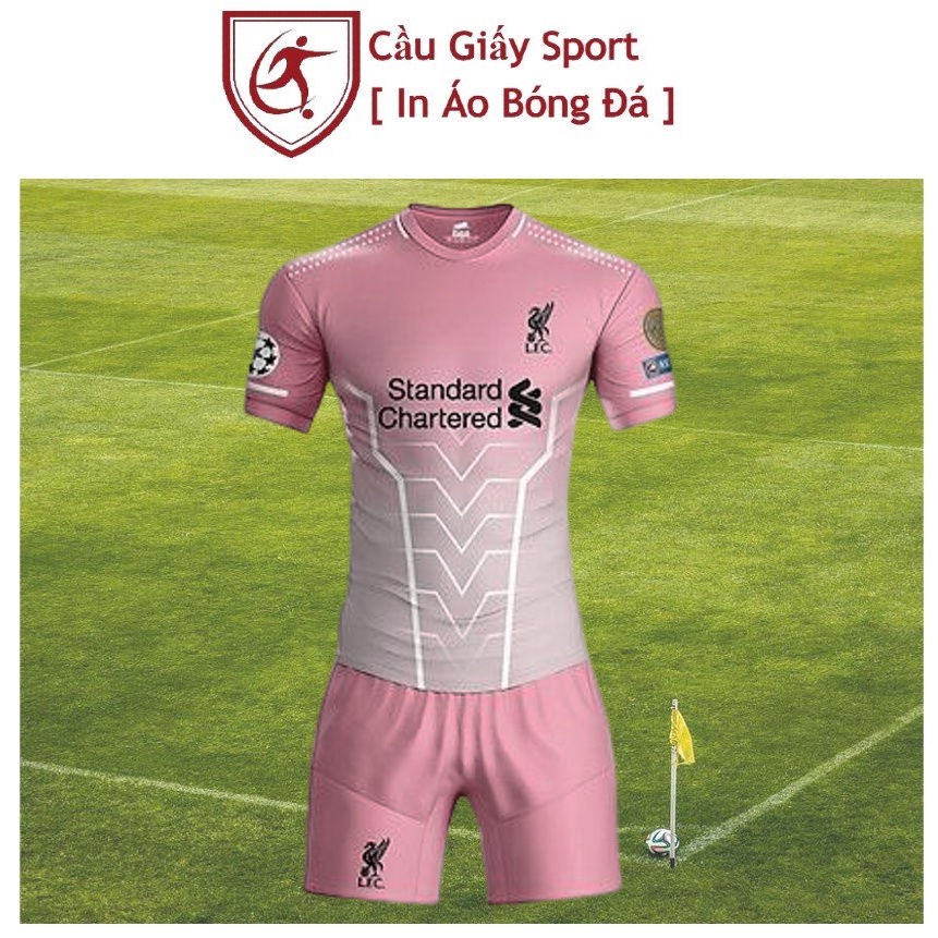 Bộ Quần Áo Bóng Đá Liverpool Trắng Hồng Thun Thái