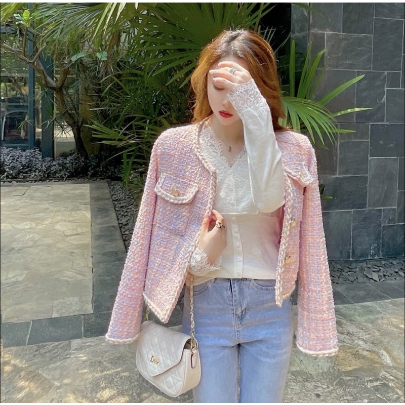 Áo Dạ Tweed Phối Màu Siêu Xinh Phong Cách Hàn Quốc Sang Chảnh_ Hàng Order Có Ảnh Thật