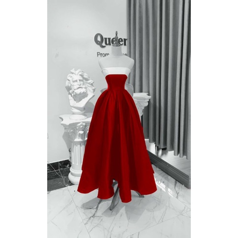 Đầm váy xòe công chúa dự tiệc cúp ngực phối màu đính nơ lưng