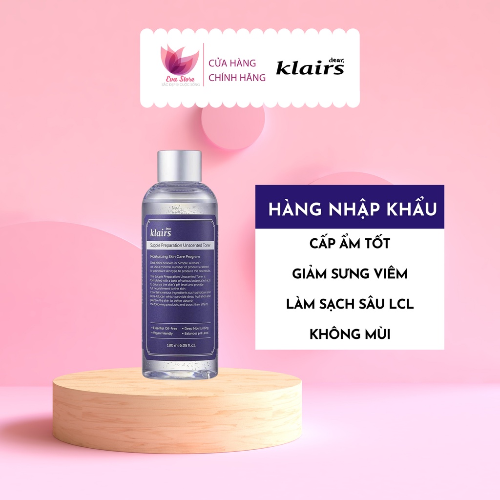 [Nhập Khẩu] Nước Hoa Hồng Không Mùi Dưỡng Ẩm, Làm Dịu Da Klairs Supple Preparation Unscented Toner 180ml