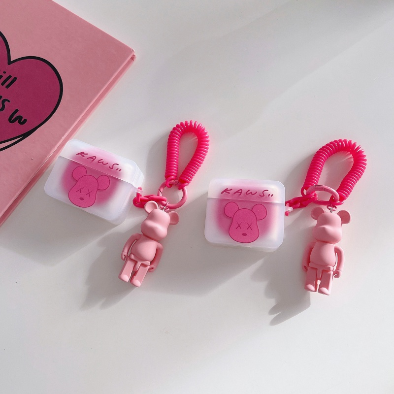 Vỏ Bảo Vệ Hộp Sạc Tai Nghe Apple AirPods 1 2 3 Pro Hình Vuông Màu Hồng Mờ Họa Tiết KAWS Dễ Thương