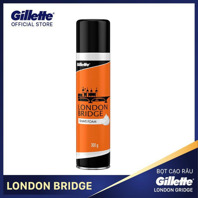 Bọt kem cạo râu gilet GILLETTE London Bridge FREESHIP  lớp bọt mịn, làm mềm da nhanh,nhẹ nhàng làm sạch, làm giảm trầy