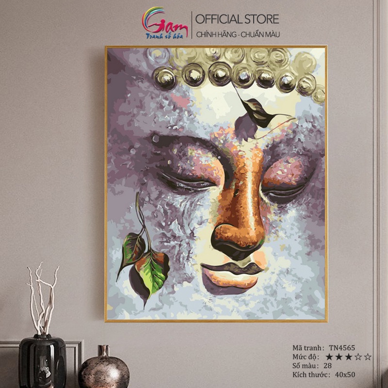 Tranh số hoá tự tô màu theo số Đức Phật GAM mới nâng cấp lọ màu to 5ml kèm 2 bộ cọ TN4565