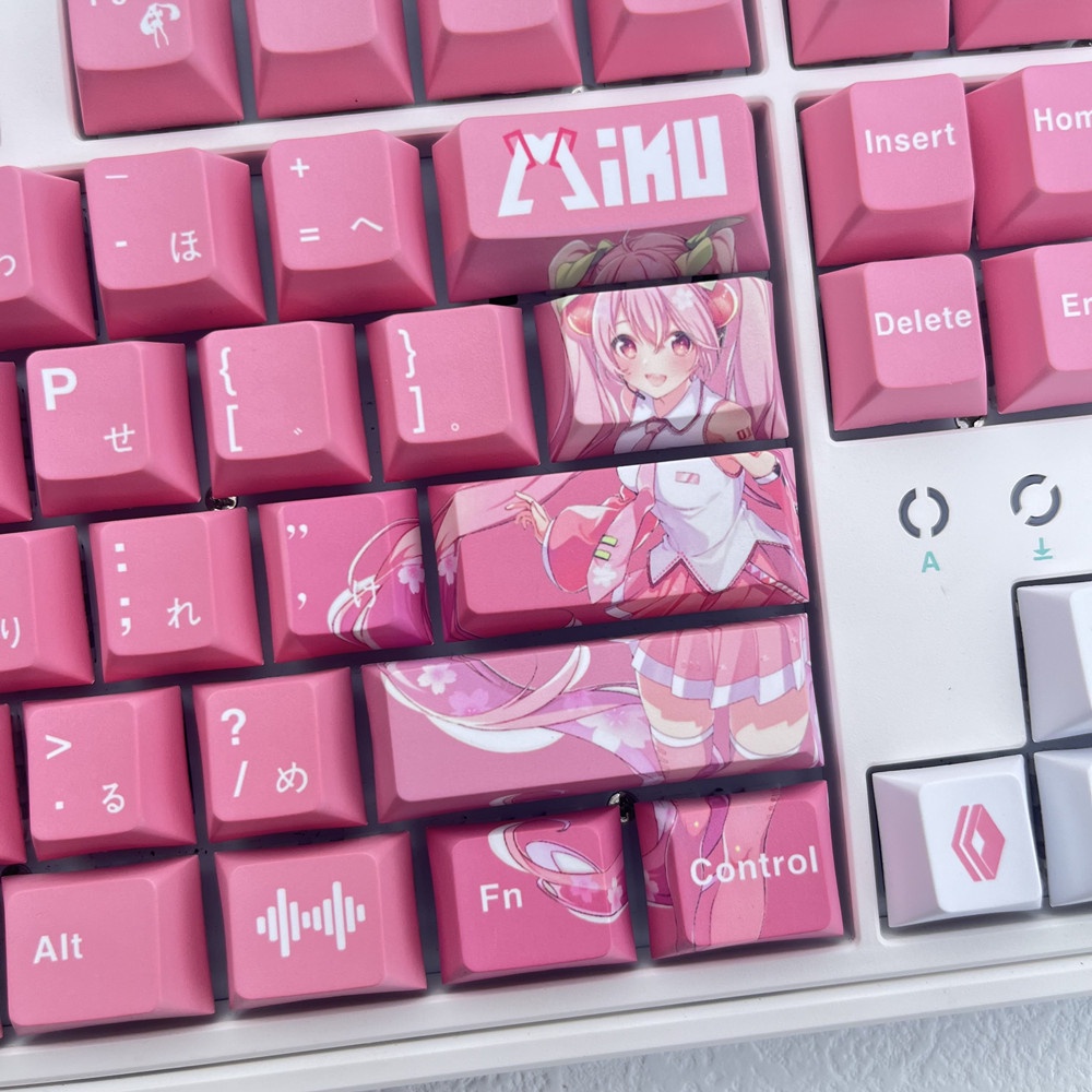 142 Phím Hatsune Miku Keycaps Cherry Profile Pink Anime PBT Dye Sub Bàn phím cơ Keycap Set