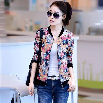 Áo Khoác Bóng Chày Nữ Tay Dài In Hoa