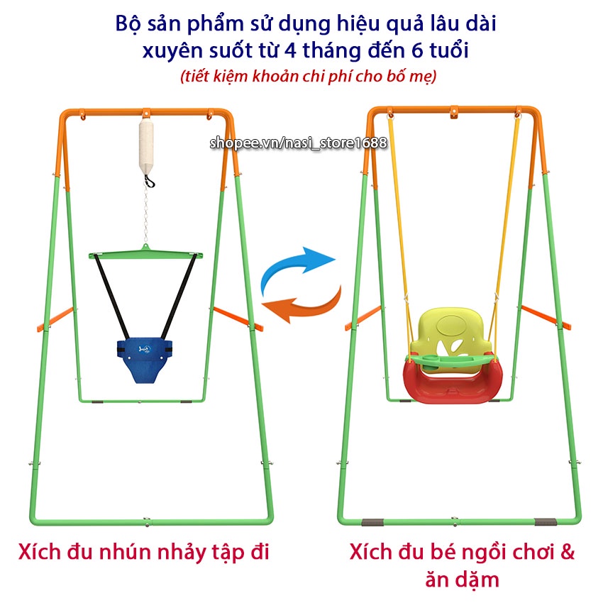 Combo xích đu nhún nhảy tập đi cho bé Jumper Kids JPG102 + ghế xích đu tích hợp bàn ăn dặm