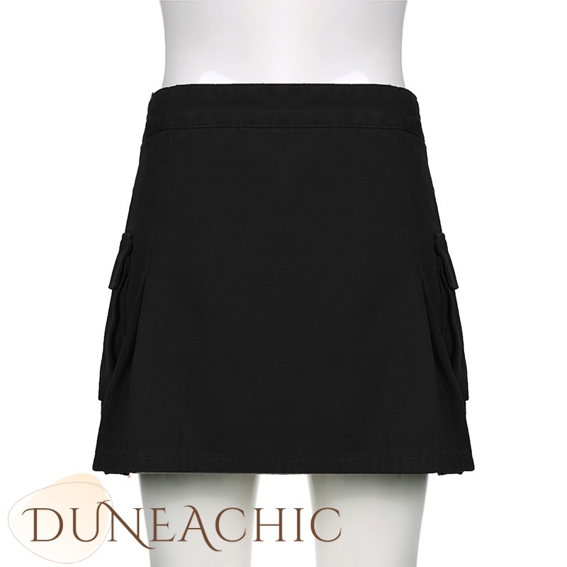 DUNEA Chân váy jean dáng chữ A lưng cao phối túi thời trang cá tính cho nữ