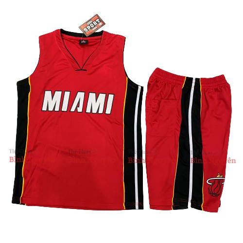 Bộ quần áo bóng rổ NBA Miamia Heat chất đẹp nam nữ thun mè mát thoáng thấm hút mồ hôi không phai màu