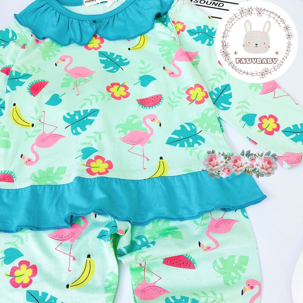 Đồ Bộ Dài Tay Bé Gái MINKY MOM Chính Hãng Thun Lạnh Cổ Lá Sen Hình Thỏ Hồng Hạc Hoa Cúc Bé 0 1 2 3 4 5 Tuổi - Favybaby