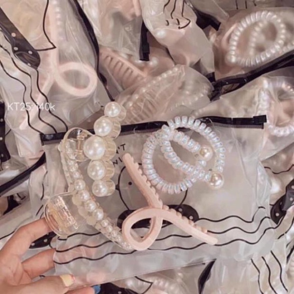 5 Kẹp Tóc Kèm Dây Buộc 5 Chi Tiết Siêu Sang .ĐTCA