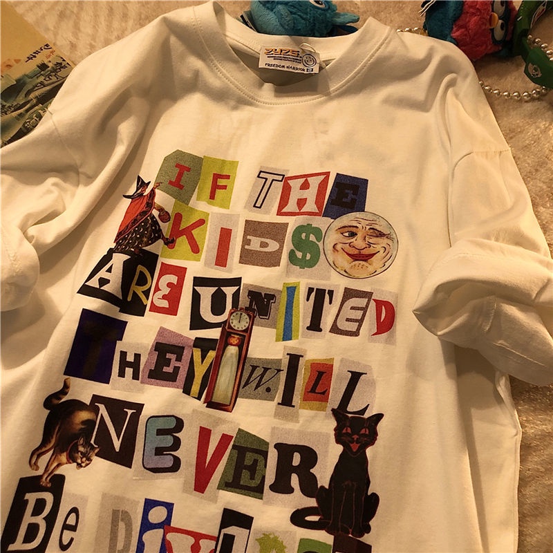 [ Mã 11FASHIONSALE1 giảm 10K đơn 50K ] Áo Thun Tay Ngắn In Chữ Kiểu Hàn Quốc Thời Trang Mùa Hè Mới Cho Nữ