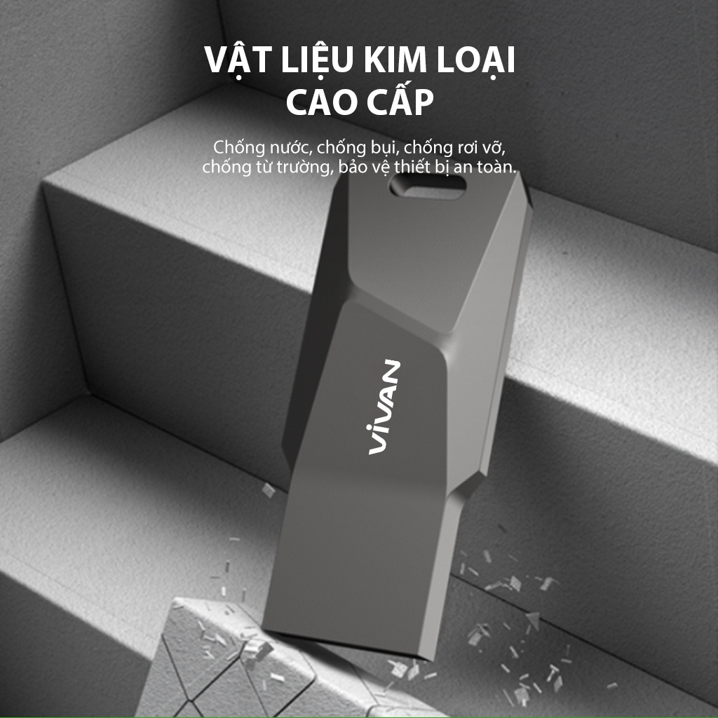 Thiết Bị Lưu Trữ USB 3.0 16GB/32GB VIVAN VMF516/VMF532 Kim Loại Cao Cấp Màu Xám