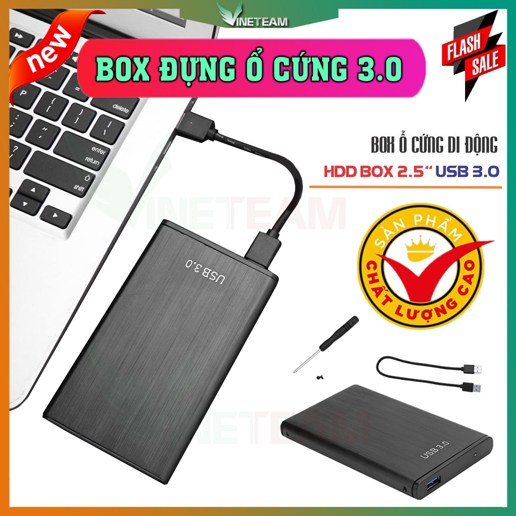 Hộp Đựng Ổ Cứng Di Động HDD SSD Box 2.5 VINETTEAM USB 3.0 hợp kim nhôm , Tốc Độ 6gbs Dành Cho Windows Mac OS -4720