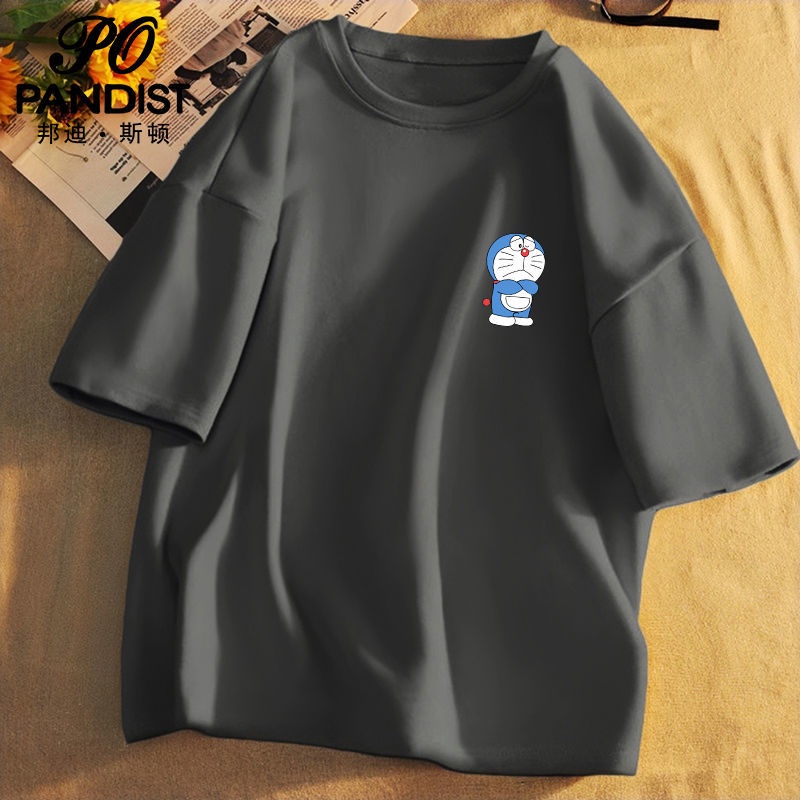 Áo Thun Tay Ngắn Dáng Rộng Vải Cotton Thoáng Khí In Hoạt Hình Doraemon Thời Trang Mùa Hè Cho Nam