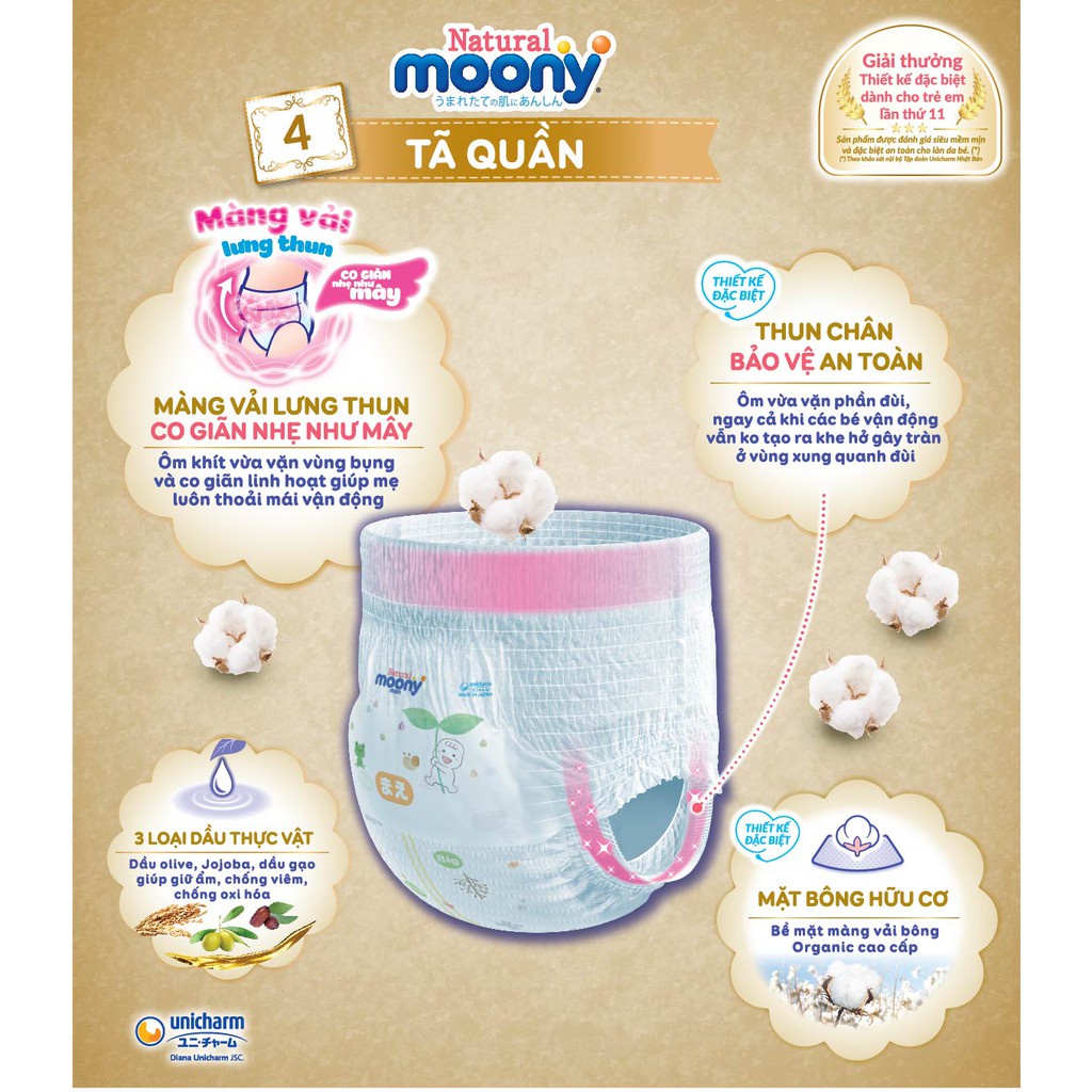 Tã quần Moony Natural siêu cao cấp M46/L36/Xl32