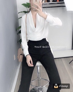 Áo sơ mi nữ lụa cổ V vạt chéo so hot