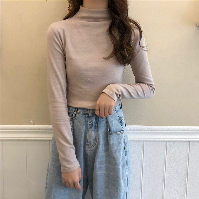 SUXI Áo thun tay dài cổ cao thời trang mùa thu