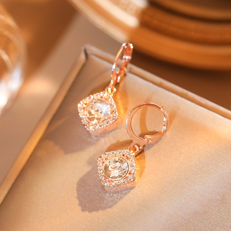 Khuyên tai JIUDUOLAN mặt vuông màu vàng đính đá zircon tinh tế hợp thời trang dễ phối đồ cho nữ