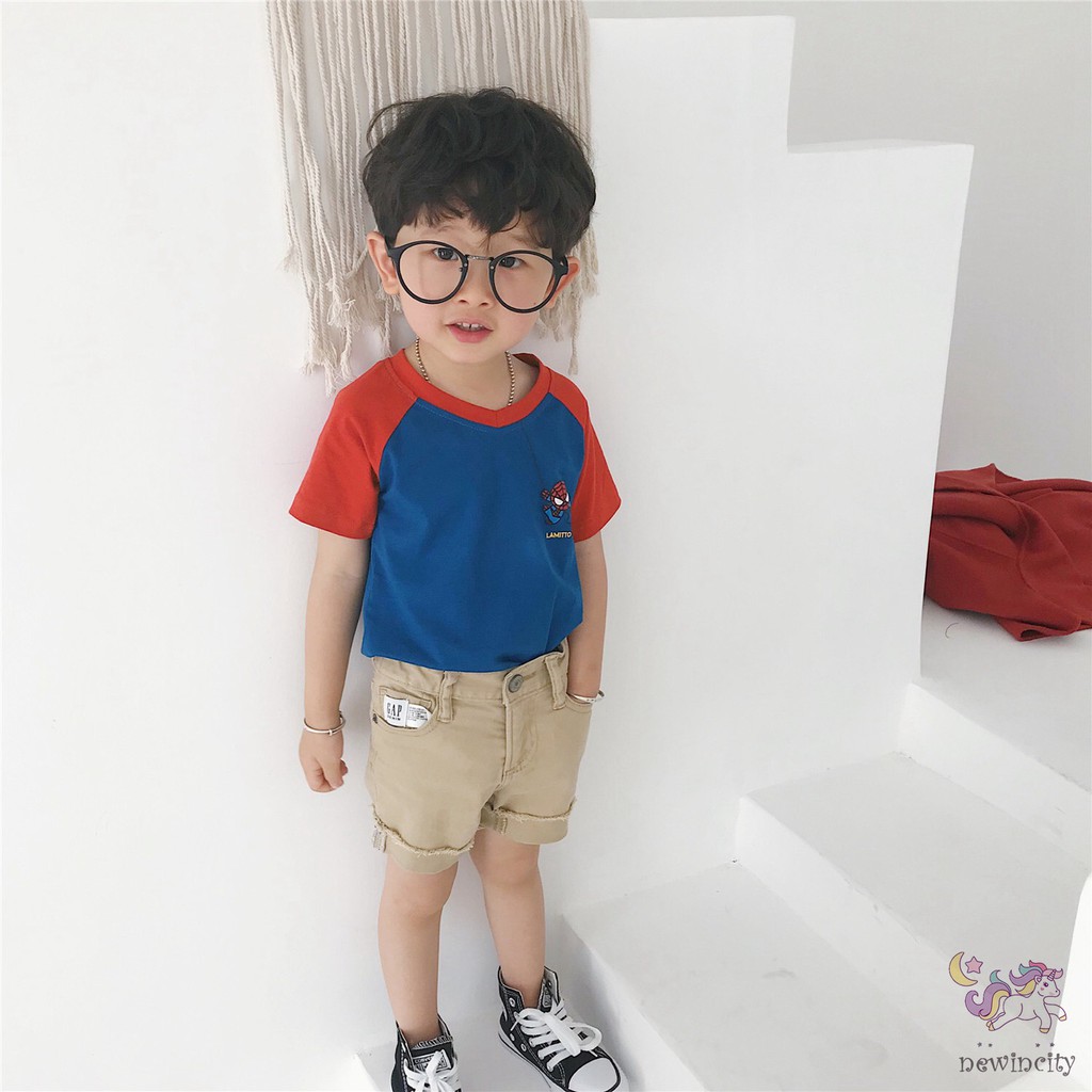 Áo thun cổ tròn ngắn tay in họa tiết hoạt hình dành cho bé trai và bé gái