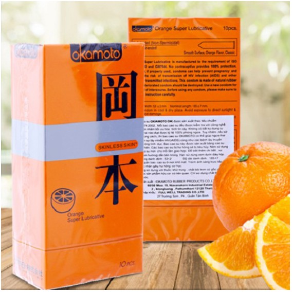 Bao cao su OKAMOTO Oranger Skinless Skin hương cam siêu bôi trơn dùng là phê