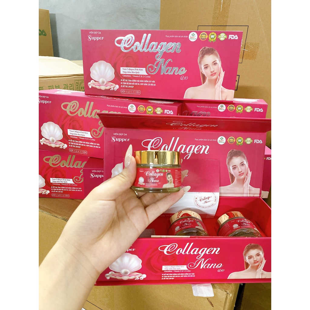 Viên uống trắn da supper collagen nano Q10 hộp 3 lọ x 15 viên
