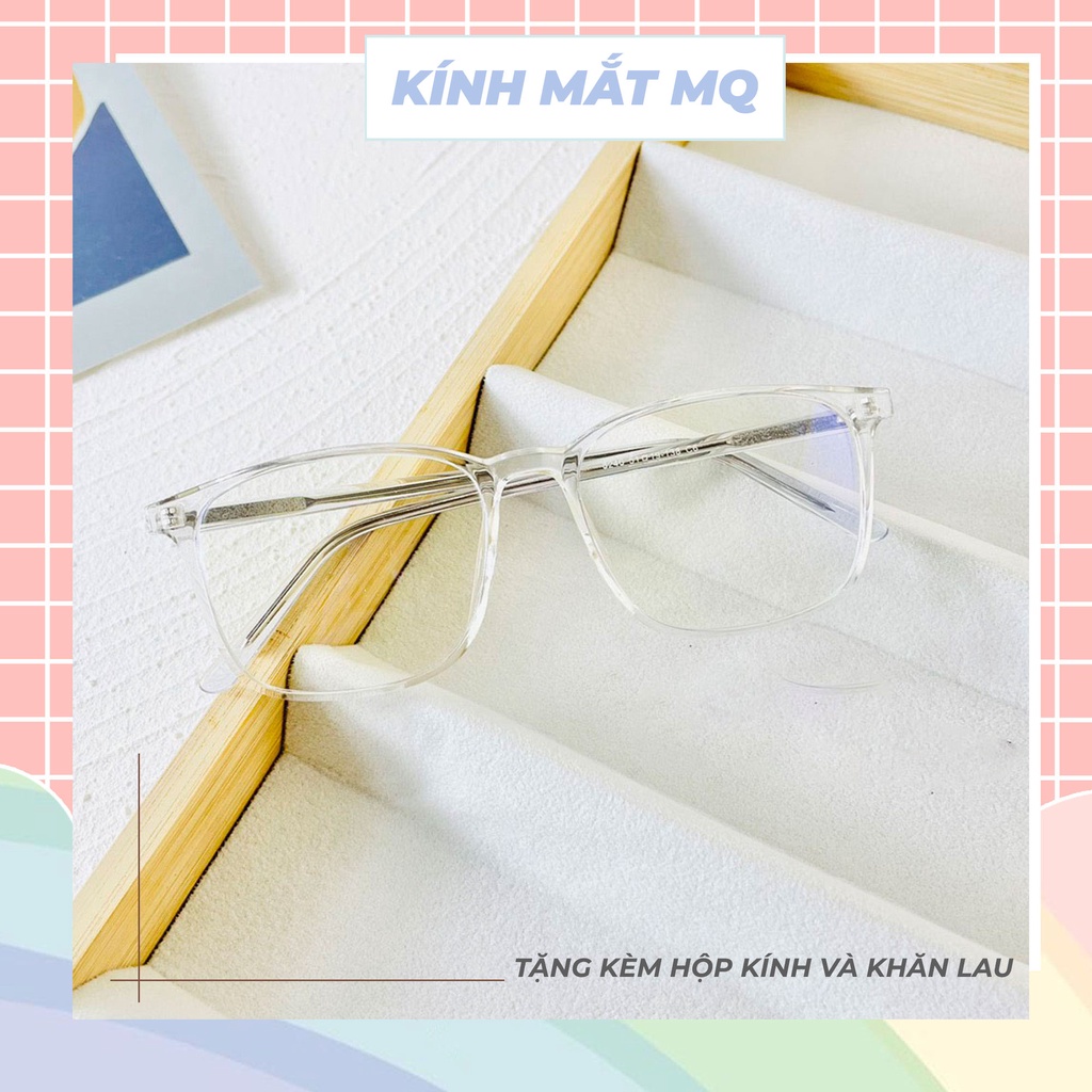 Gọng kính cận nam nữ nhựa dẻo vuông bầu cốt kim loại 8246, Kính mắt MQ nhận lắp cận 0-6 độ