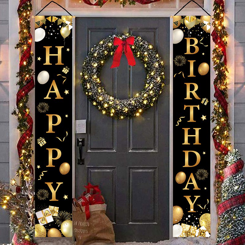 Bộ Rèm Cửa Và Bong Bóng Màu Vàng Đen 180x30cm Trang Trí Tiệc Sinh Nhật 18 20 30 40 Tuổi